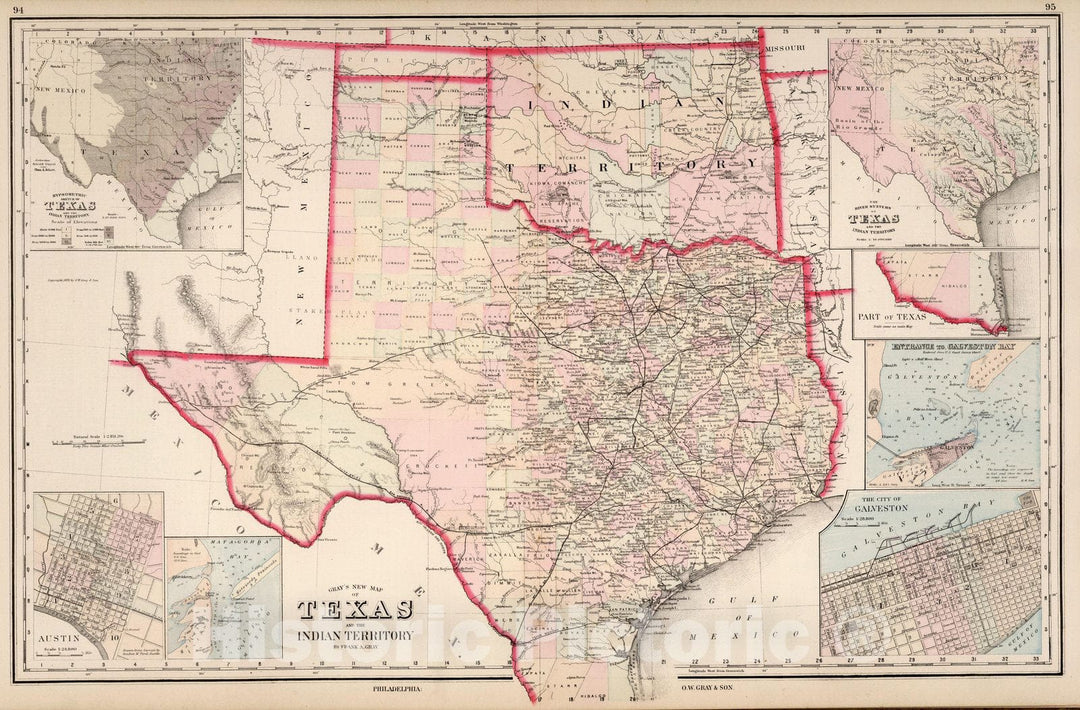 Historic Map : Texas and the Indian Territory. 1876 - Vintage Wall Art