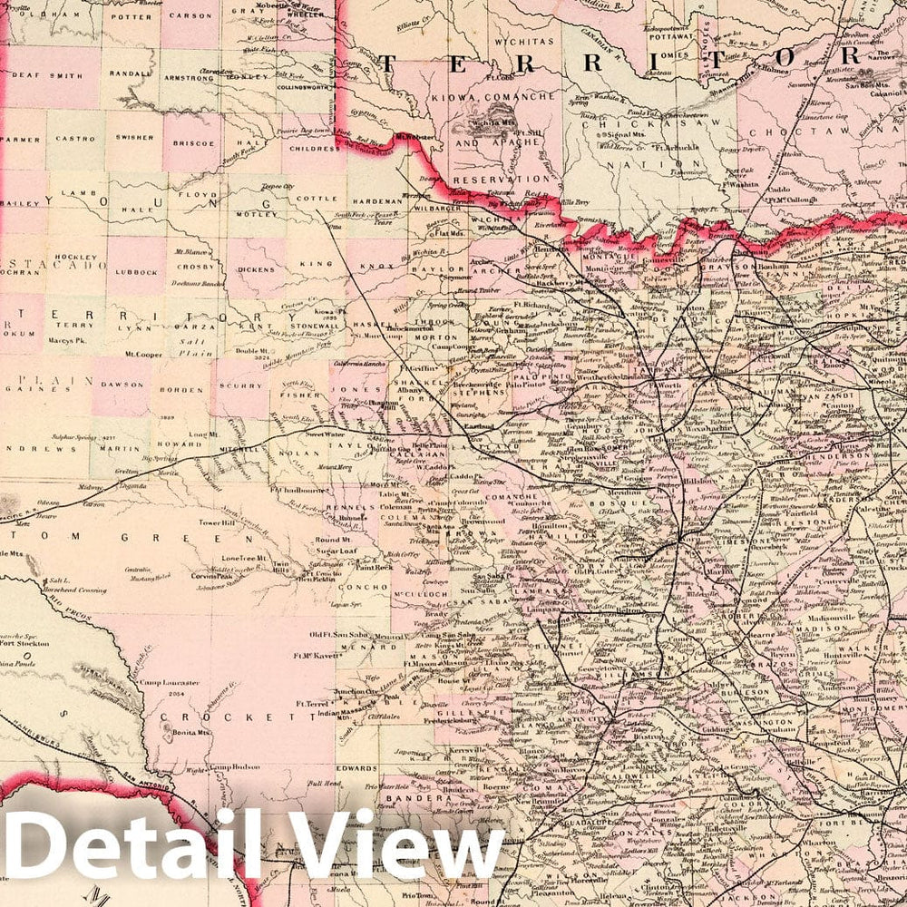 Historic Map : Texas and the Indian Territory. 1876 - Vintage Wall Art