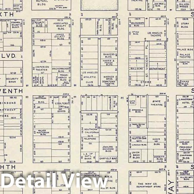 Historic Map : Thomas Bros. Map of Los Angeles Business District, California, 1938 - Vintage Wall Art