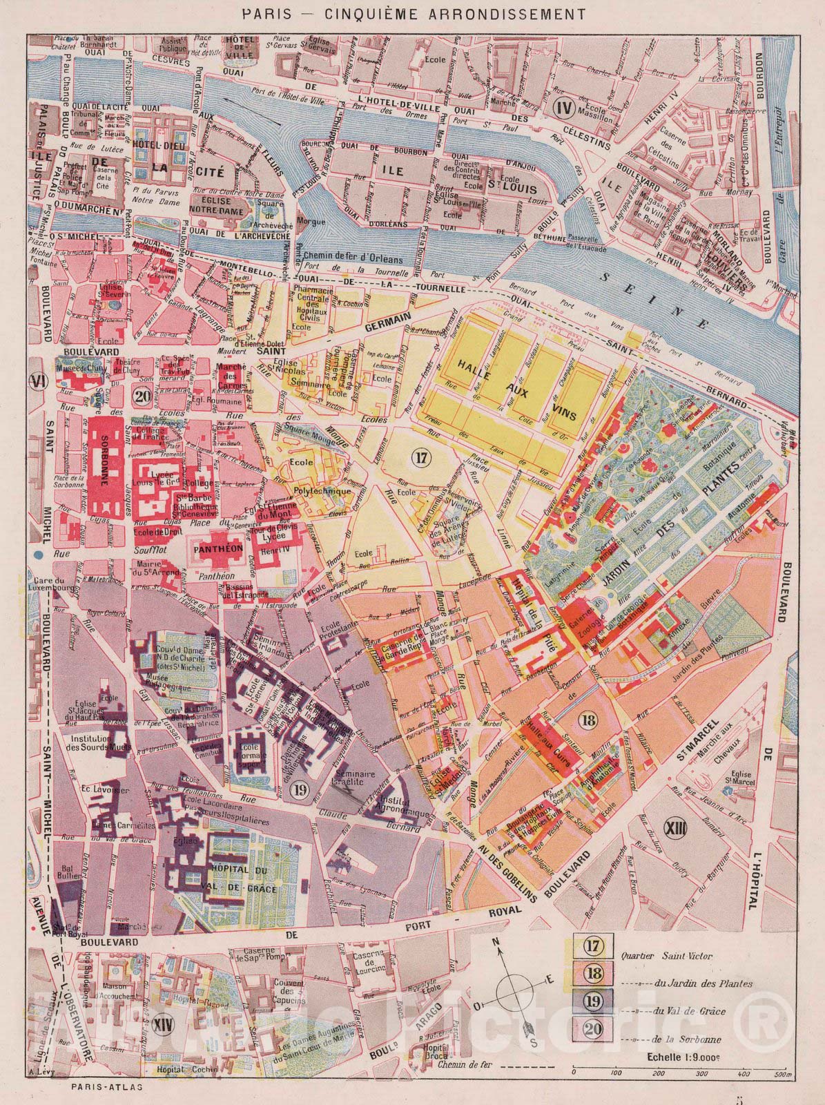 Historic Map : Paris , France, Paris (France), City Atlas Map, Paris - Cinquieme Arrondissement. 1900 , Vintage Wall Art