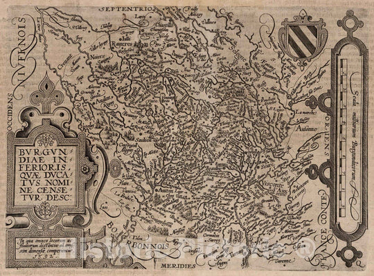 Historic Map : France,60. Burgundiae (Burgundy) inferiorus. 1600 , Vintage Wall Art