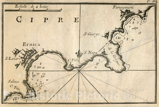 Historic Map : Chart Map, Pl. 114. Larnaca and Famagusta Coast, Cyprus. 1764 - Vintage Wall Art