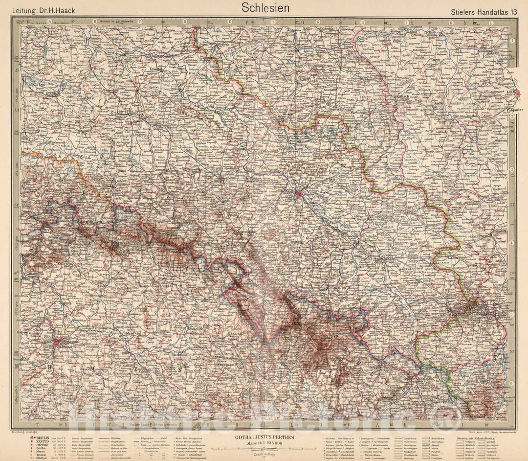 Historic Map : Poland,13. Schlesien. Silesia. 1925 , Vintage Wall Art