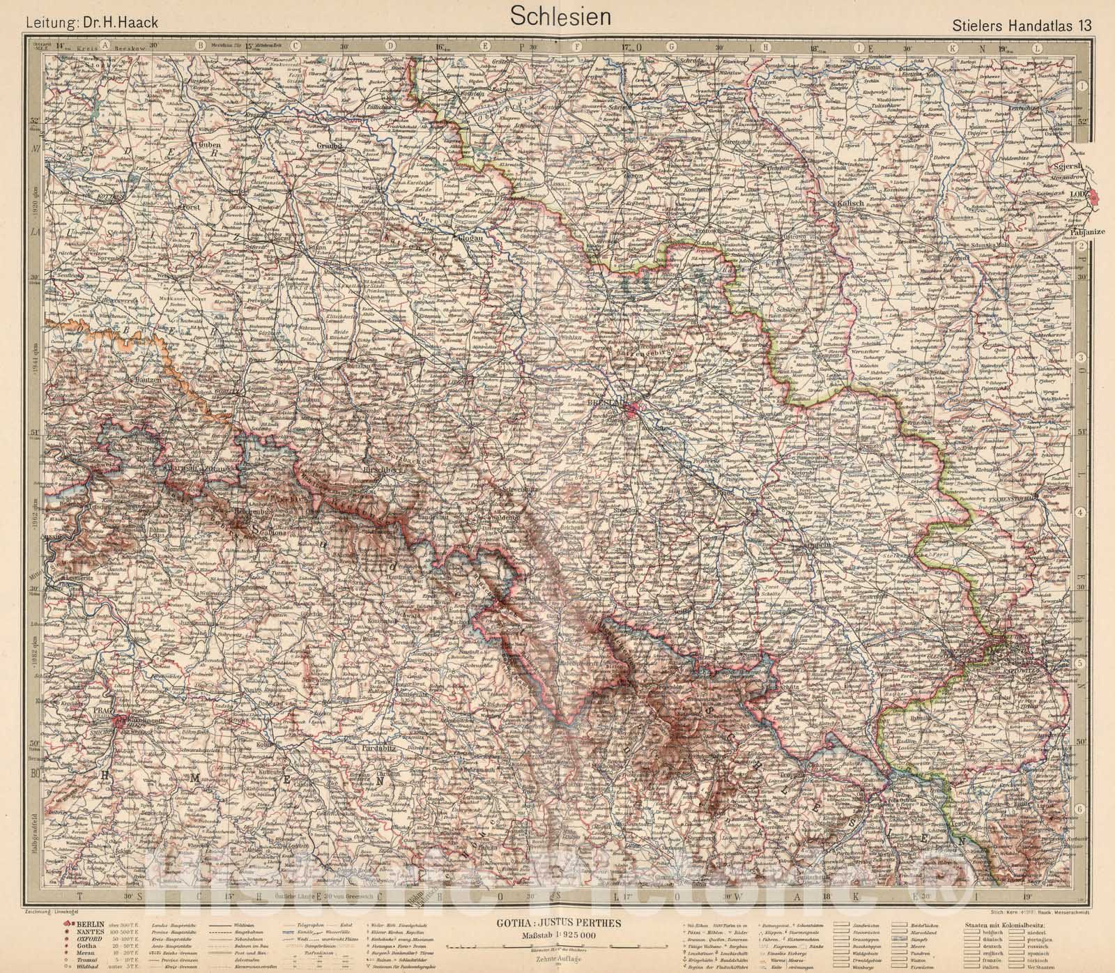 Historic Map : Poland,13. Schlesien. Silesia. 1925 , Vintage Wall Art