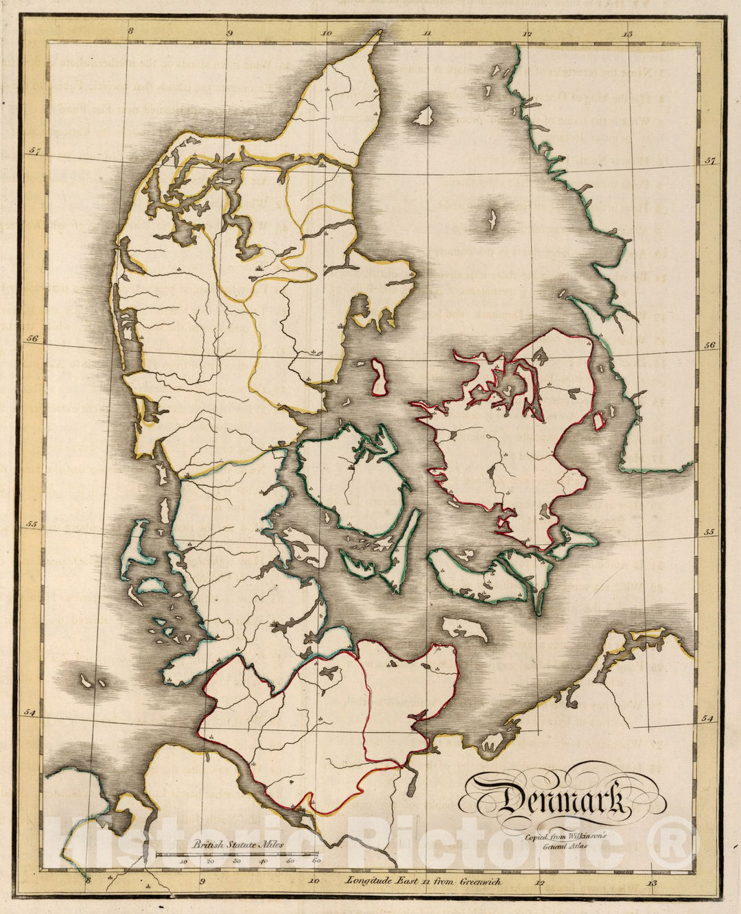 Historic Map : School Atlas Map, Denmark 1815 - Vintage Wall Art