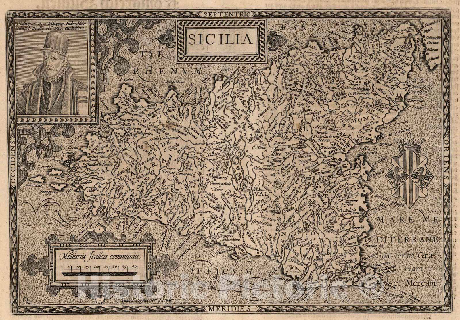 Historic Map : Italy, Sicily62. Sicilia (Sicily). 1600 , Vintage Wall Art