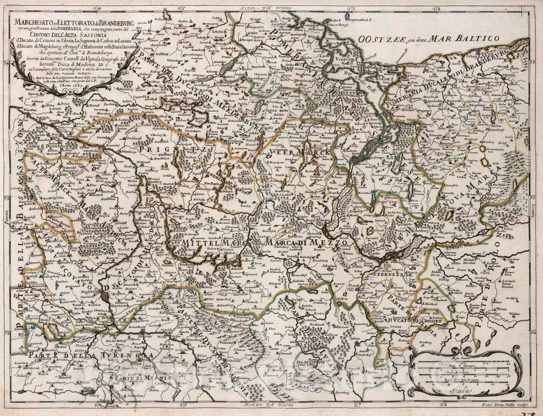 Historic Map : Germany, , EuropeMarchesato et elettorato di Brandeburg 1687 , Vintage Wall Art