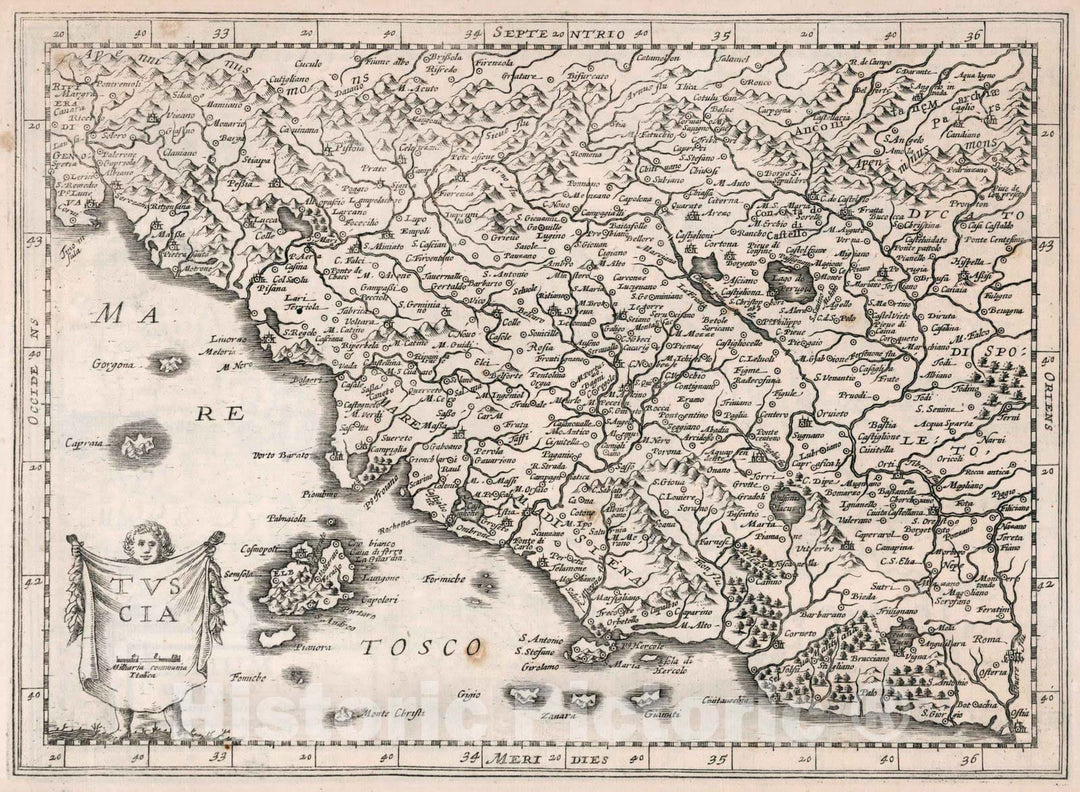 Historic Map : Italy, Toscany (Italy)Tuscia 1636 , Vintage Wall Art