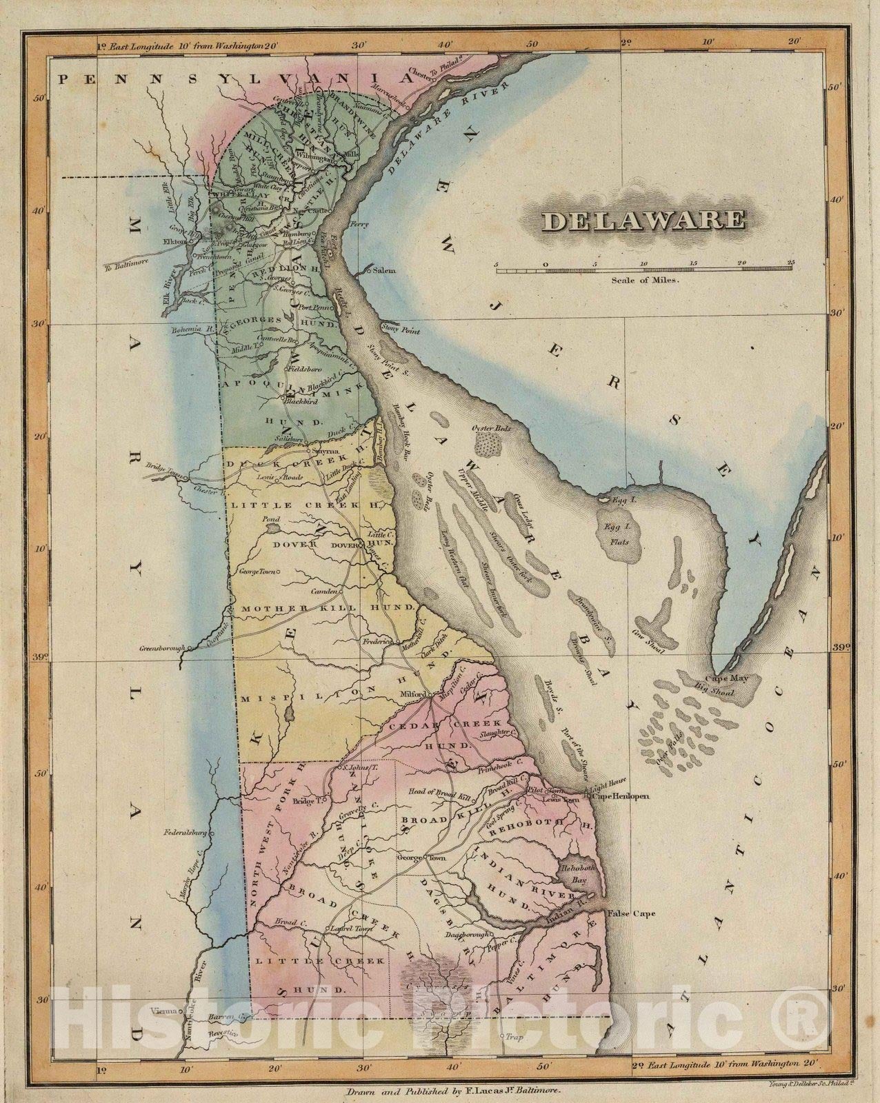 Historic Map : World Atlas Map, Delaware. 1823 - Vintage Wall Art