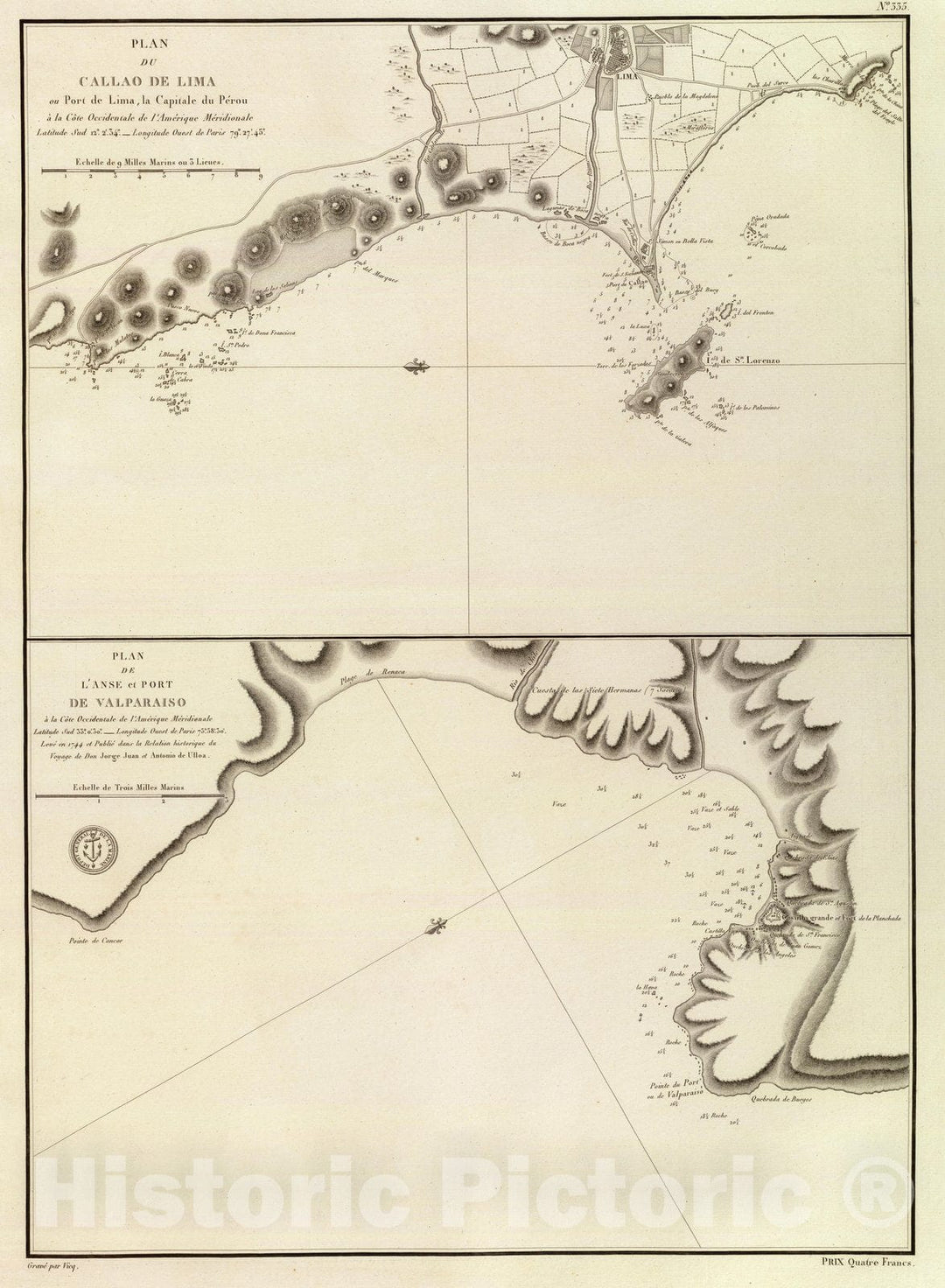 Historic Map : Chile; Peru, Callao Region (Peru) Chart Map, Callao de Lima, Valparaiso. 1797 , Vintage Wall Art