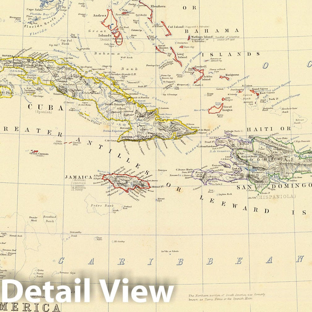 Historic Wall Map : World Atlas Map, W. India Is, Cent. America. 1861 - Vintage Wall Art