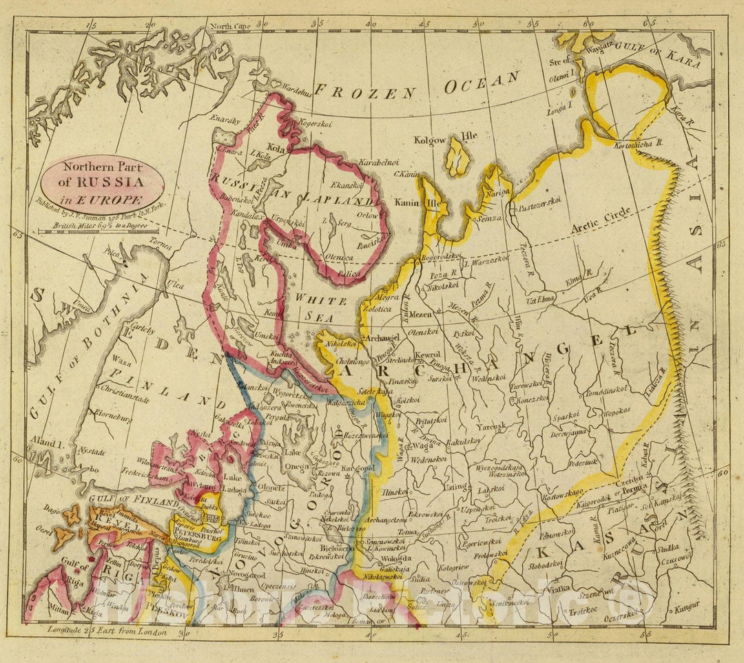 Historic Map : World Atlas Map, N. Russia in Europe. 1821 - Vintage Wall Art