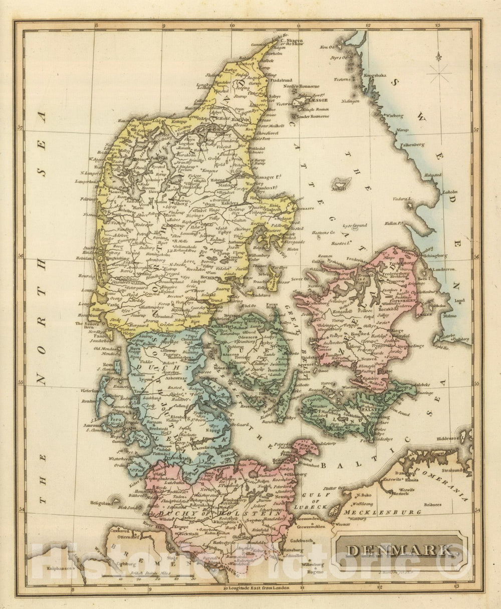 Historic Map - World Atlas Map, Denmark. 1822 - Vintage Wall Art