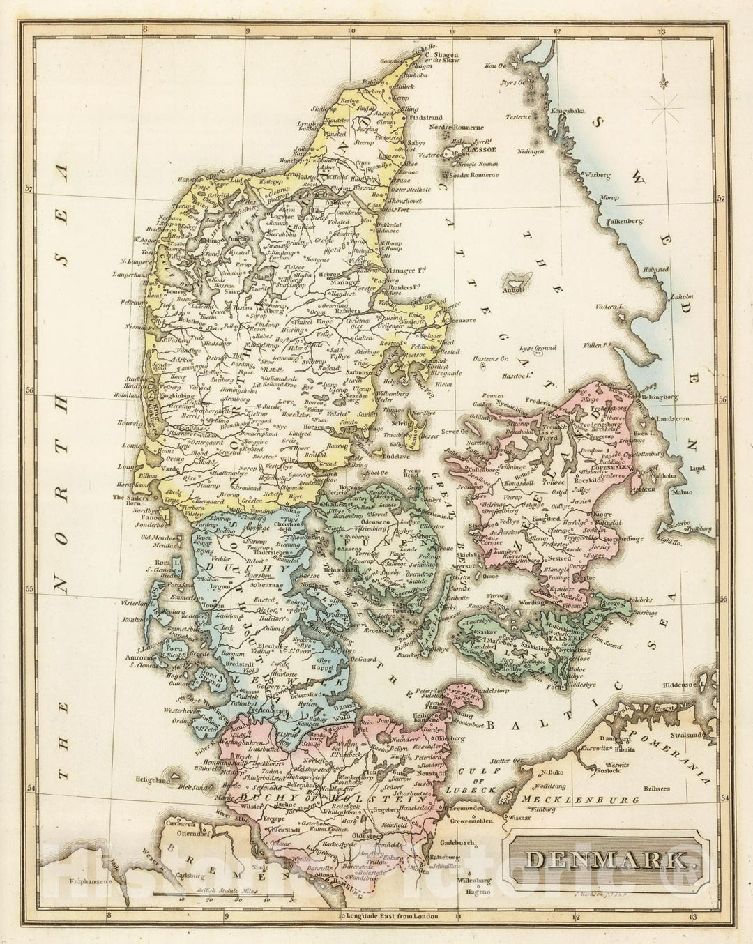 Historic Map - World Atlas Map, Denmark. 1822 - Vintage Wall Art