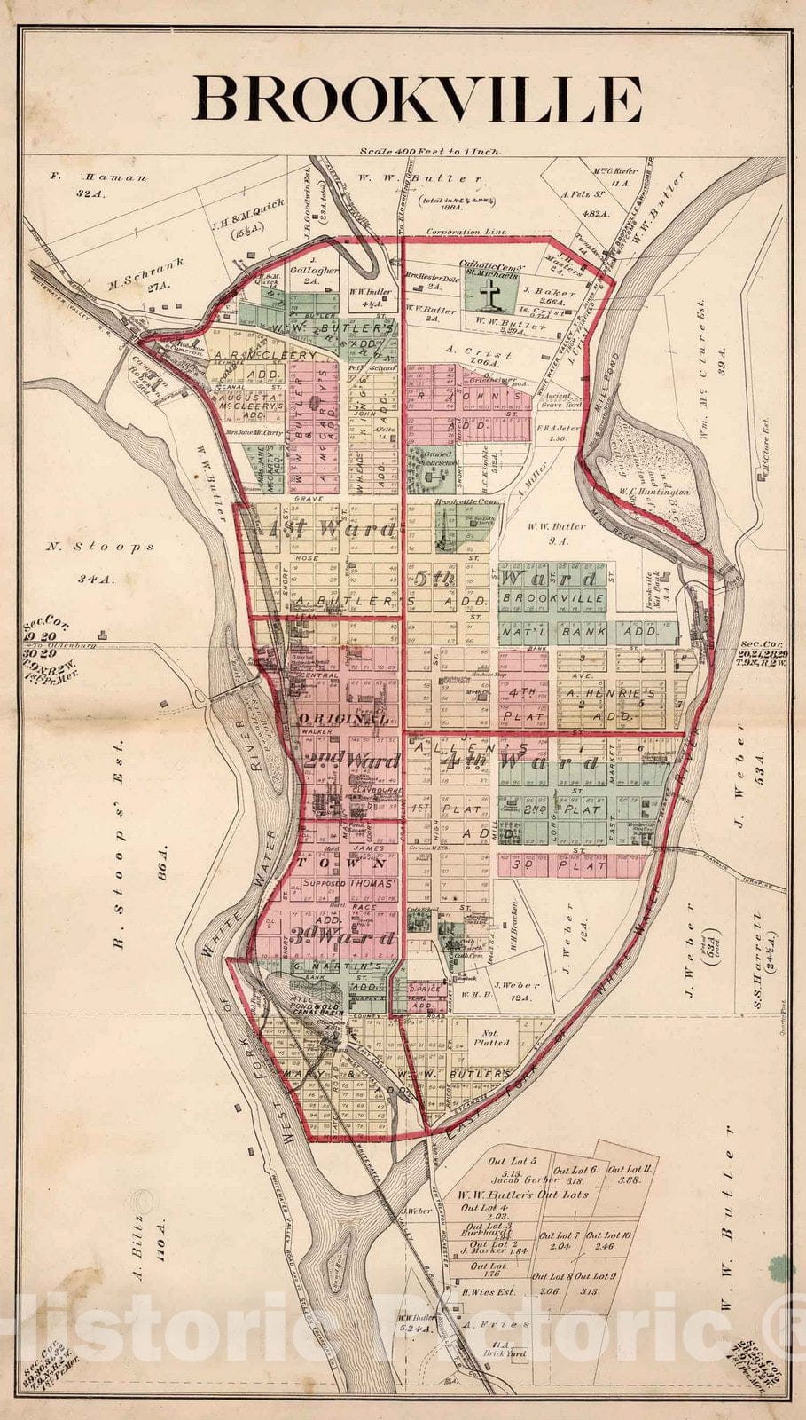 Historic Map : County Atlas Map, Brookville, Indiana. 1882 - Vintage Wall Art