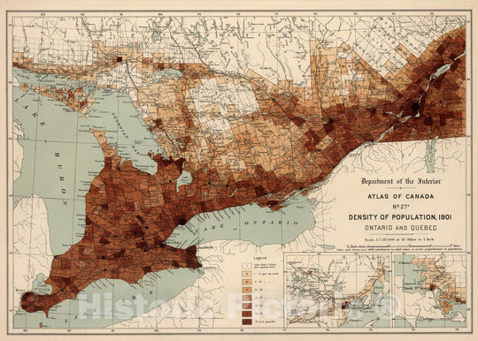 Historic Map : No. 27 A, Density of population, 1901; Ontario and Quebec 1906 - Vintage Wall Art