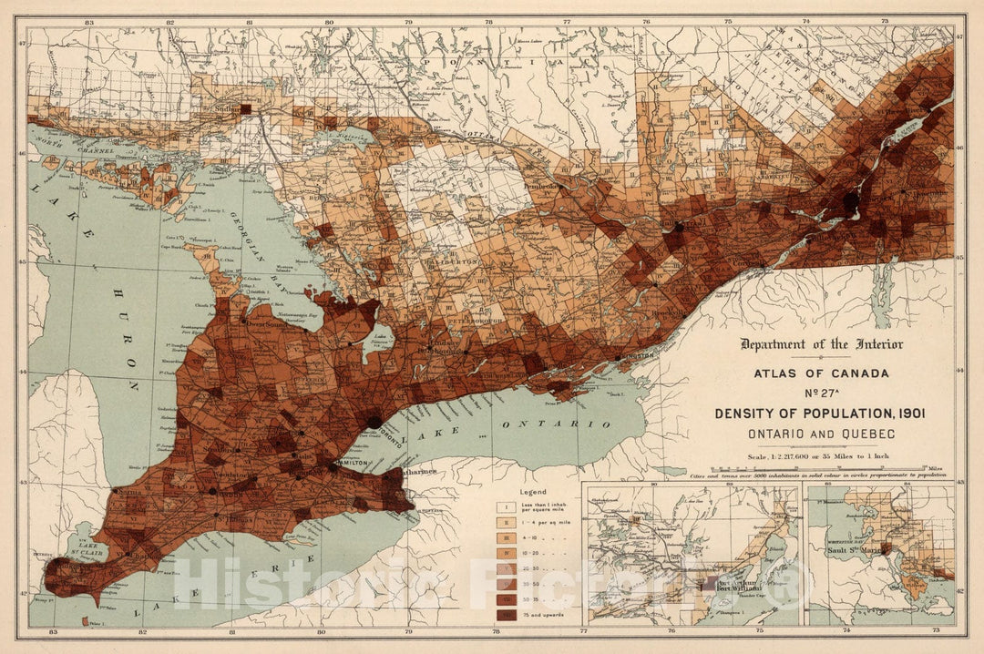 Historic Map : No. 27 A, Density of population, 1901; Ontario and Quebec 1906 - Vintage Wall Art