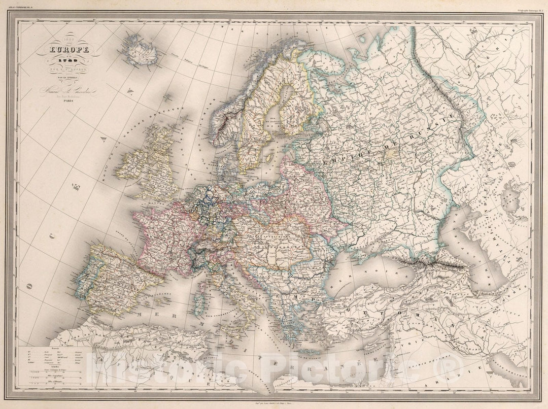 Historic Map : World Atlas Map, Europe en 1789. Pl. 8 1864 - Vintage Wall Art