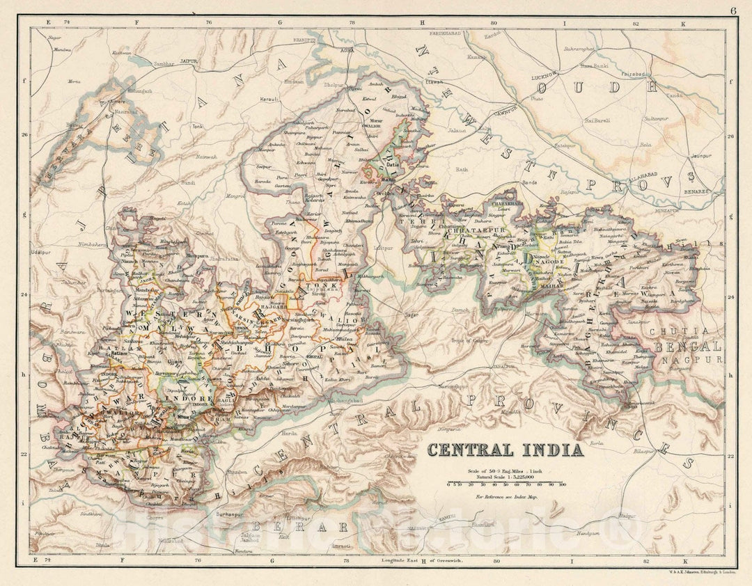 Historic Map : 6: Central India 1894 - Vintage Wall Art