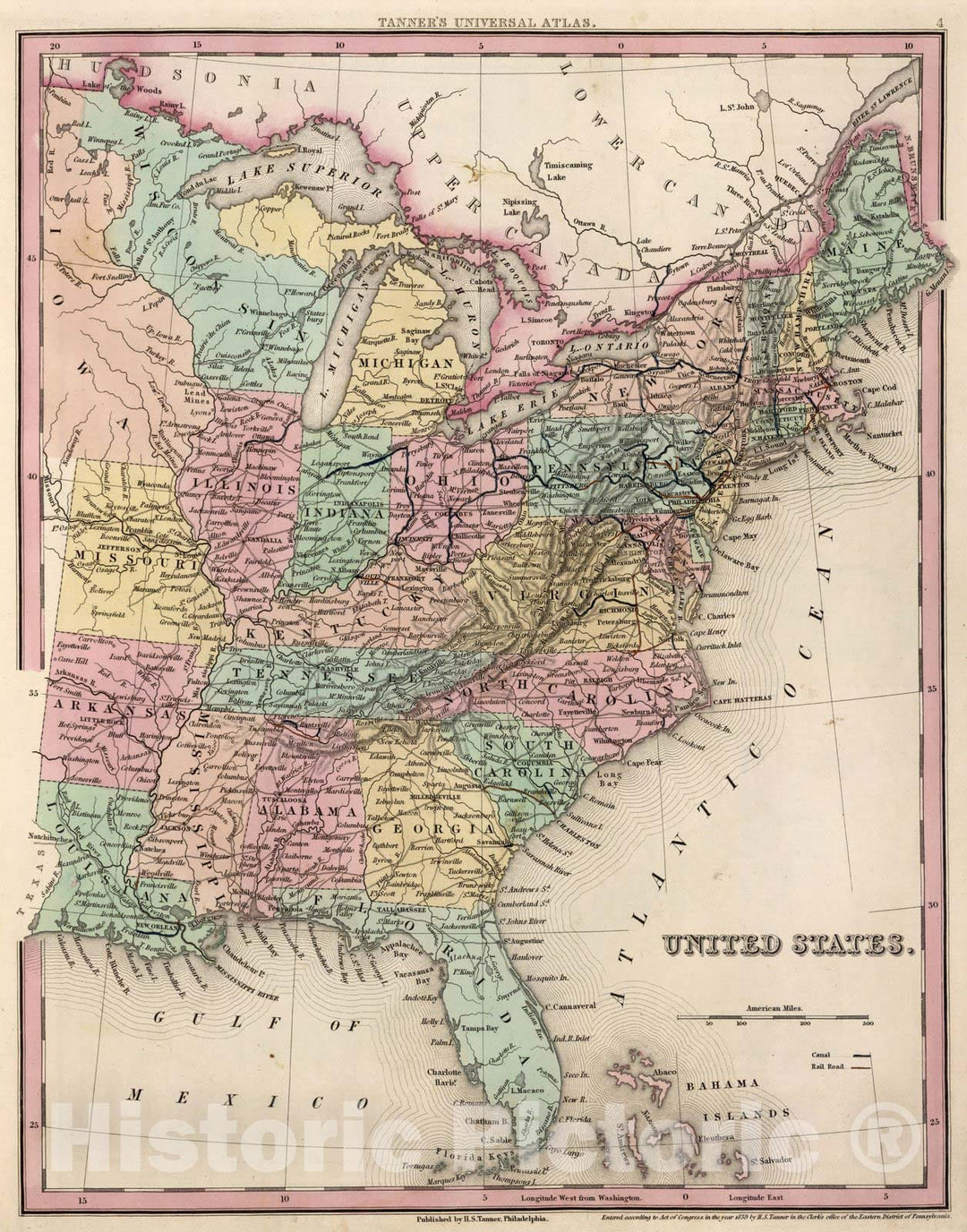 Historic Map : World Atlas Map, United States. 1839 - Vintage Wall Art