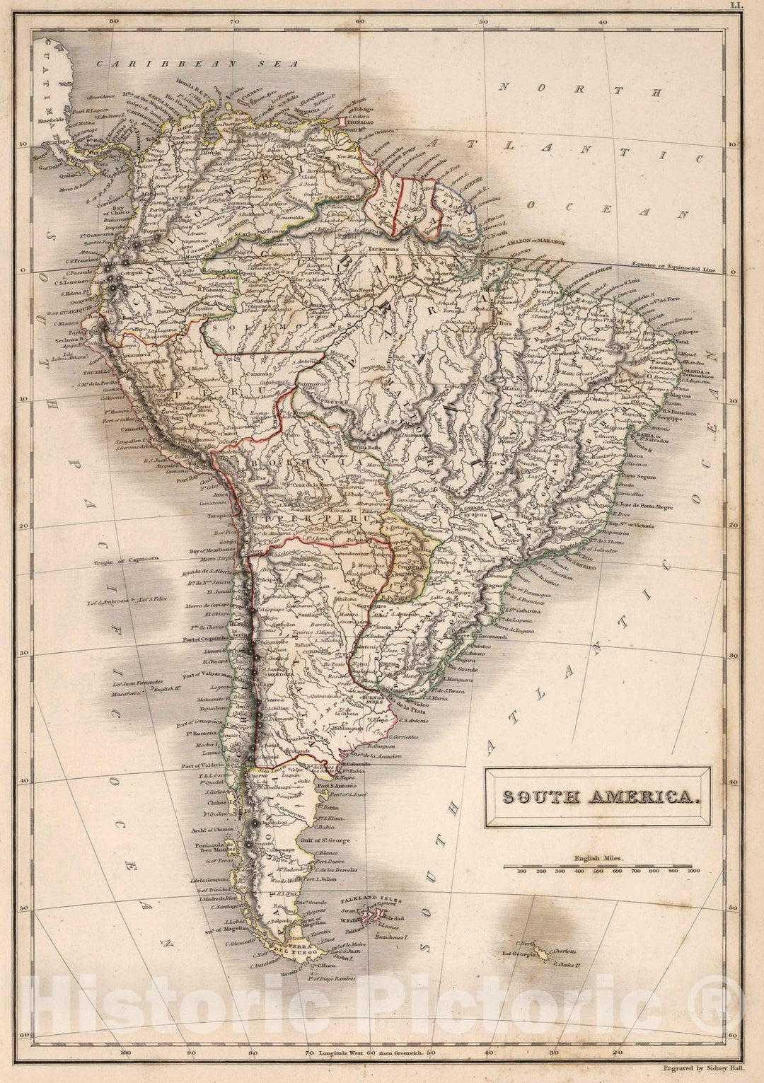 Historic Map : World Atlas Map, South America. 1841 - Vintage Wall Art