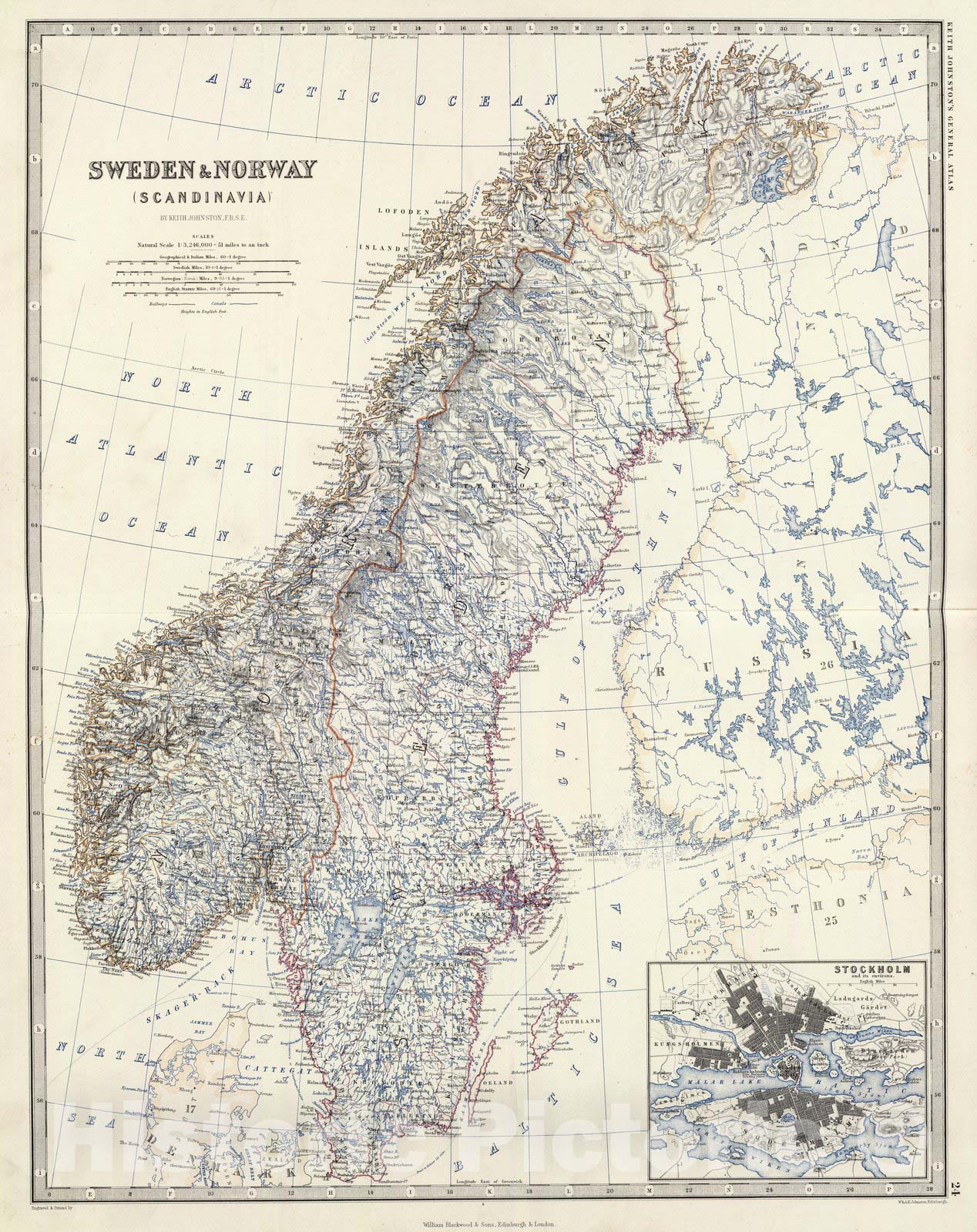 Historic Map : World Atlas Map, Sweden, Norway. 1861 - Vintage Wall Art