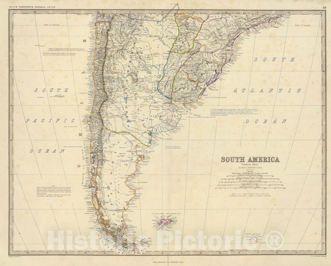 Historic Map : World Atlas Map, South America S. 1861 - Vintage Wall Art