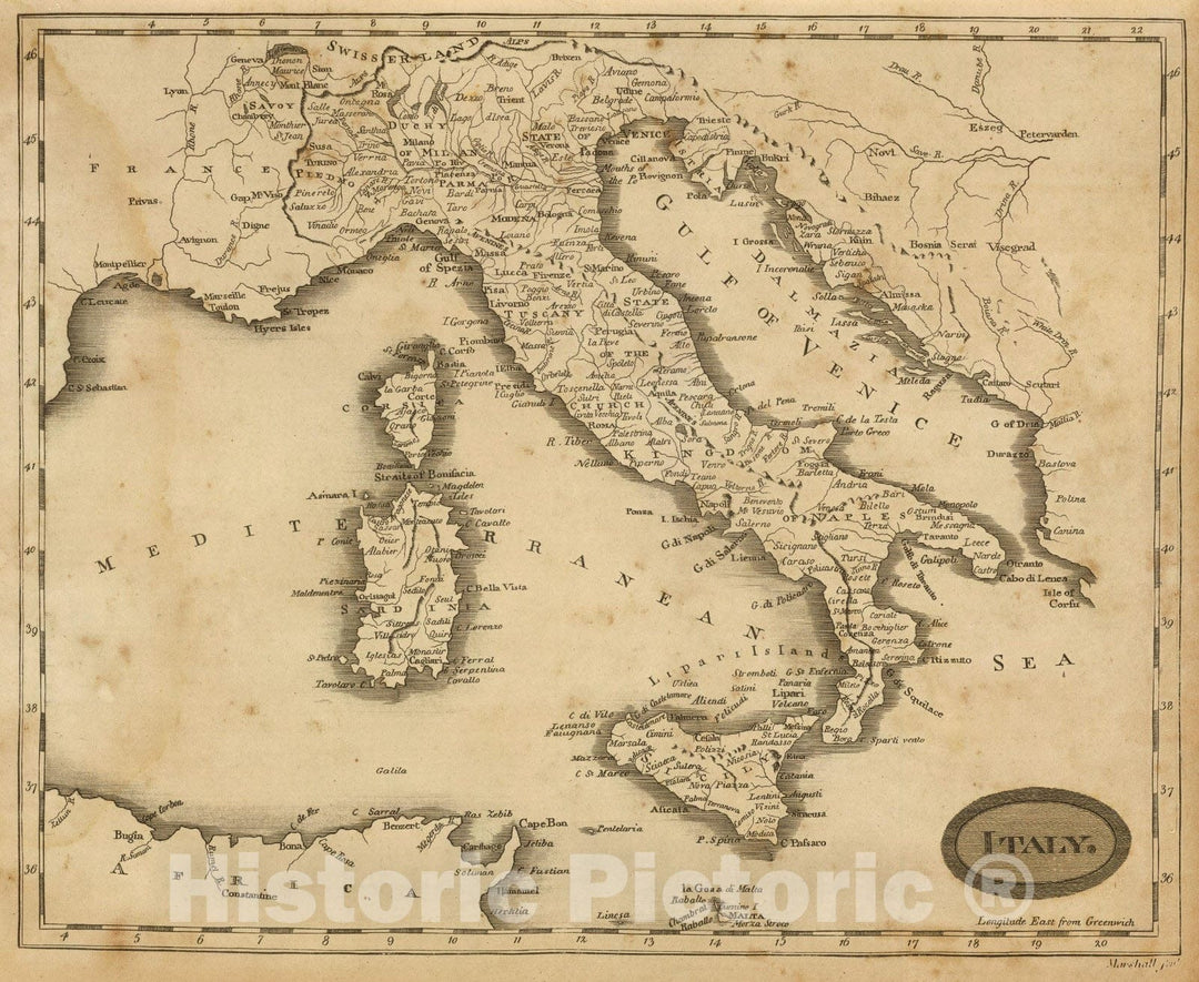 Historic Map : World Atlas Map, Italy. 1812 - Vintage Wall Art