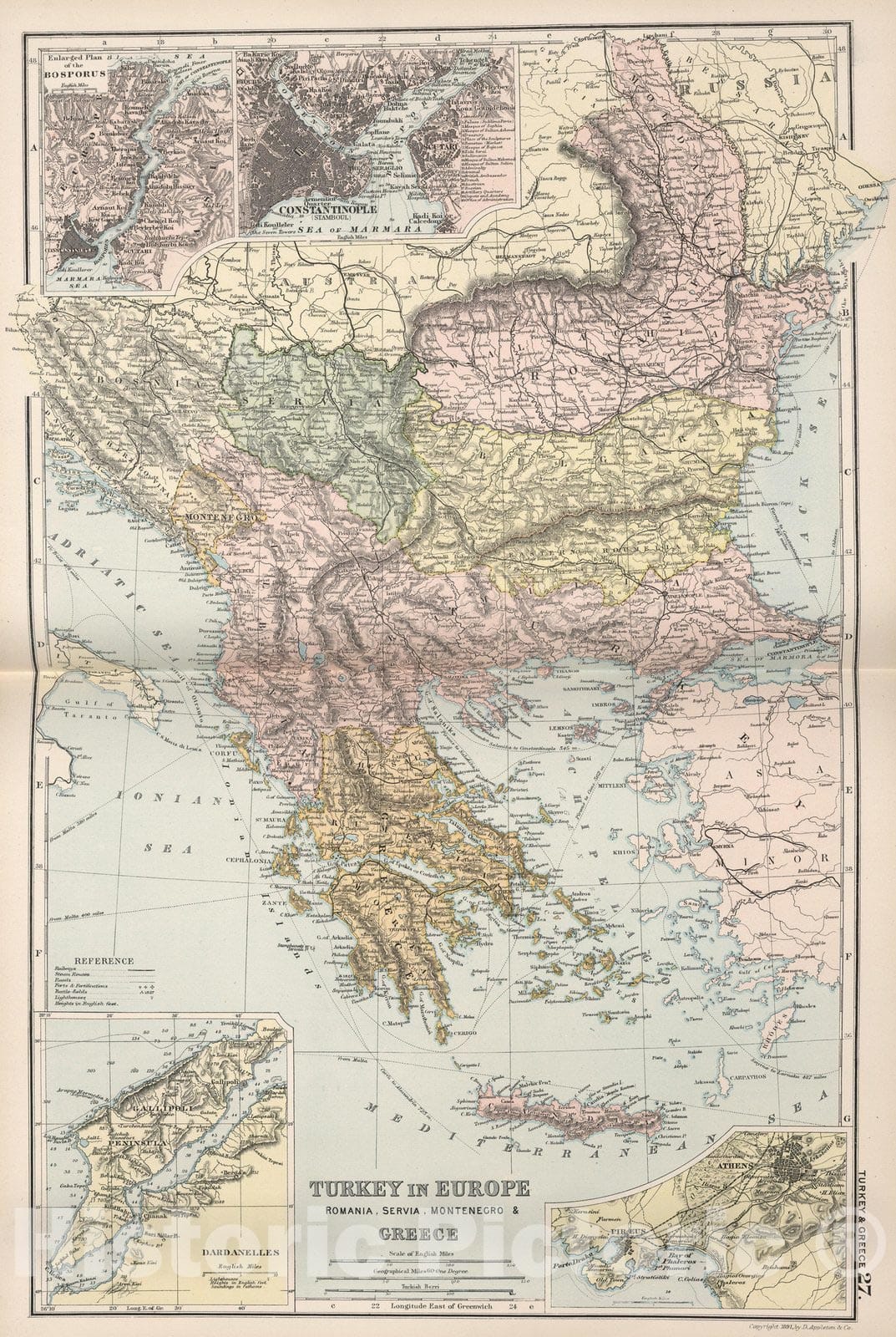 Historic Map : World Atlas Map, Turkey in Europe : Turkey & Greece 27 1891 - Vintage Wall Art