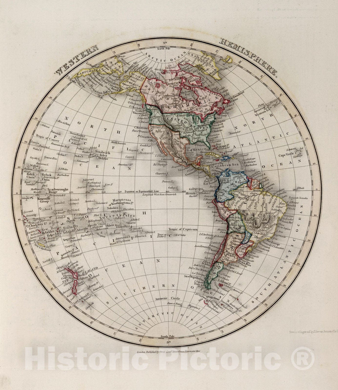 Historic Map : World Atlas Map, Western Hemisphere. 1832 - Vintage Wall Art