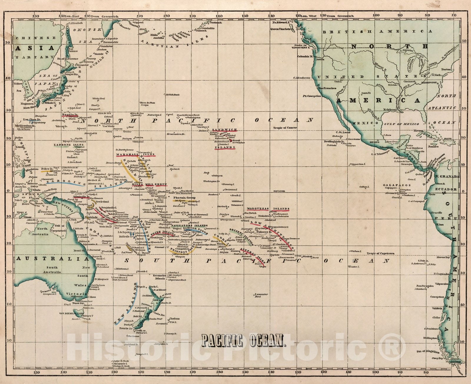 Historic Map : World Atlas Map, Pacific Ocean. 1856 - Vintage Wall Art