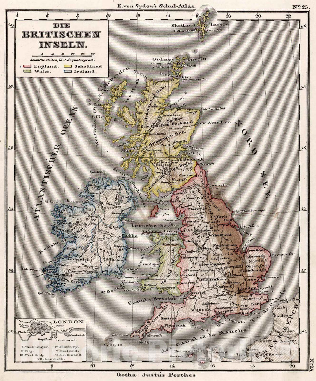 Historic Map : Ireland,25. Die Britischen Inseln. British Isles. 1872 , Vintage Wall Art