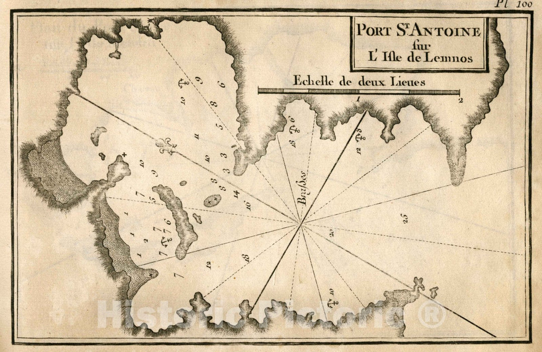 Historic Map : Chart Map, Pl. 100. Moudros, Lemnos Island, Greece. 1764 - Vintage Wall Art