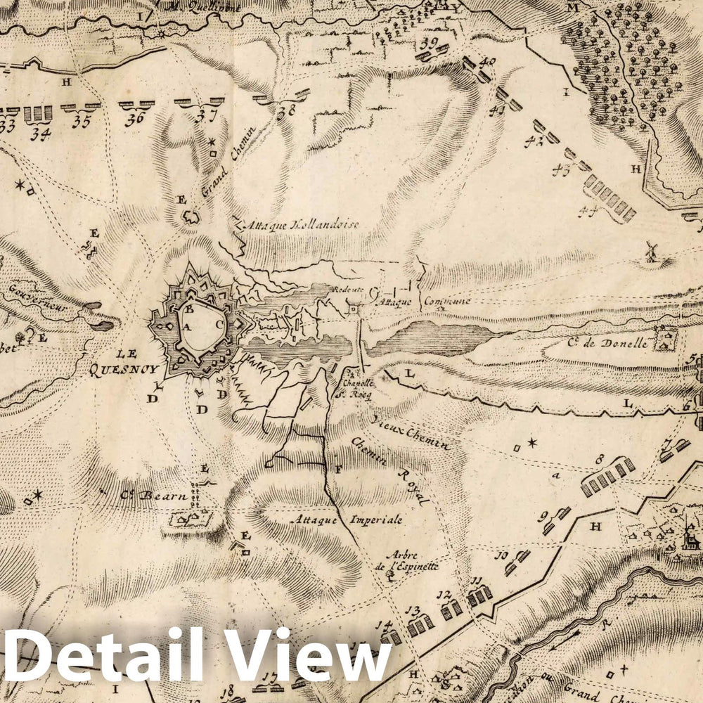 Historic Wall Map : Quesnoy , France,61. Plan de la Situation et du Siege du Quesnoy, France, Investi. 1712. 1712 , Vintage Wall Art