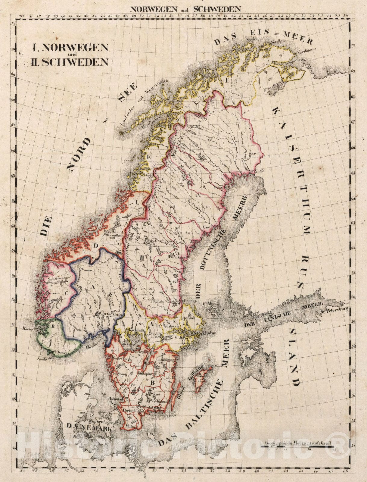 Historic Map : Norway, V.1:1-5: V: III: Norwegen und Schweden 1825 , Vintage Wall Art