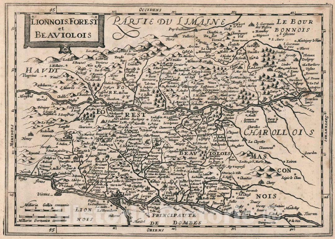 Historic Map : France,Lionnois, Forest et Beaviolois 1636 , Vintage Wall Art