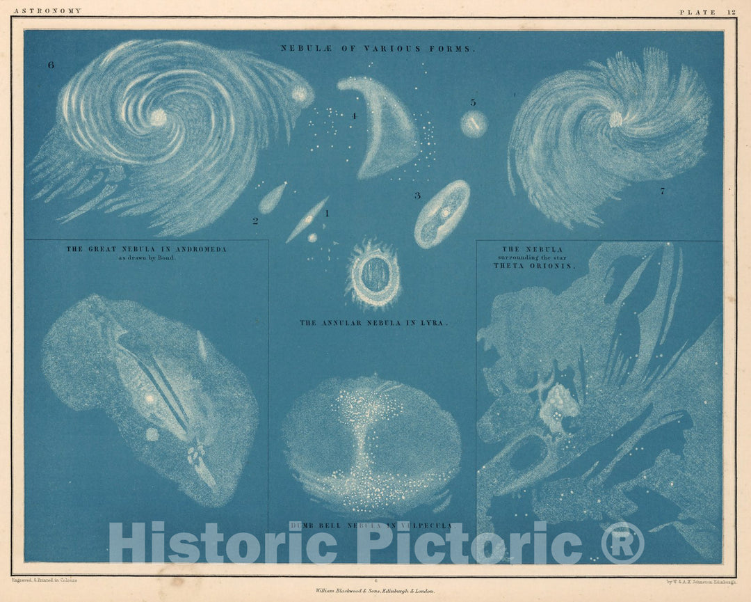 Historic Map : Celestial Atlas Map, Plate 12. Nebulae. 1869 - Vintage Wall Art