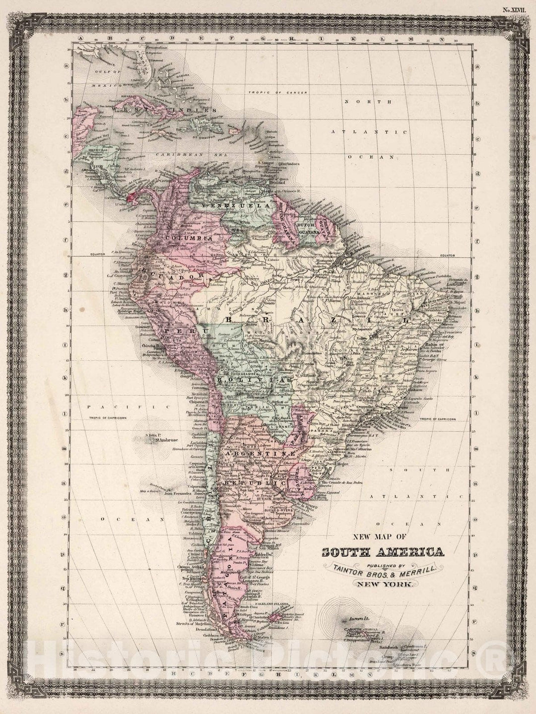 Historic Map : World Atlas Map, South America. 1874 - Vintage Wall Art