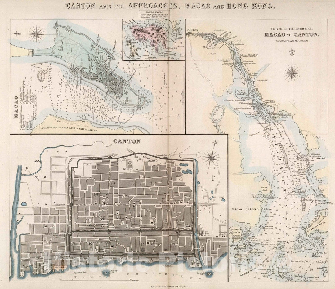 Historic Map - World Atlas Map, Canton and its approches, Macao and Hong Kong 1856 - Vintage Wall Art