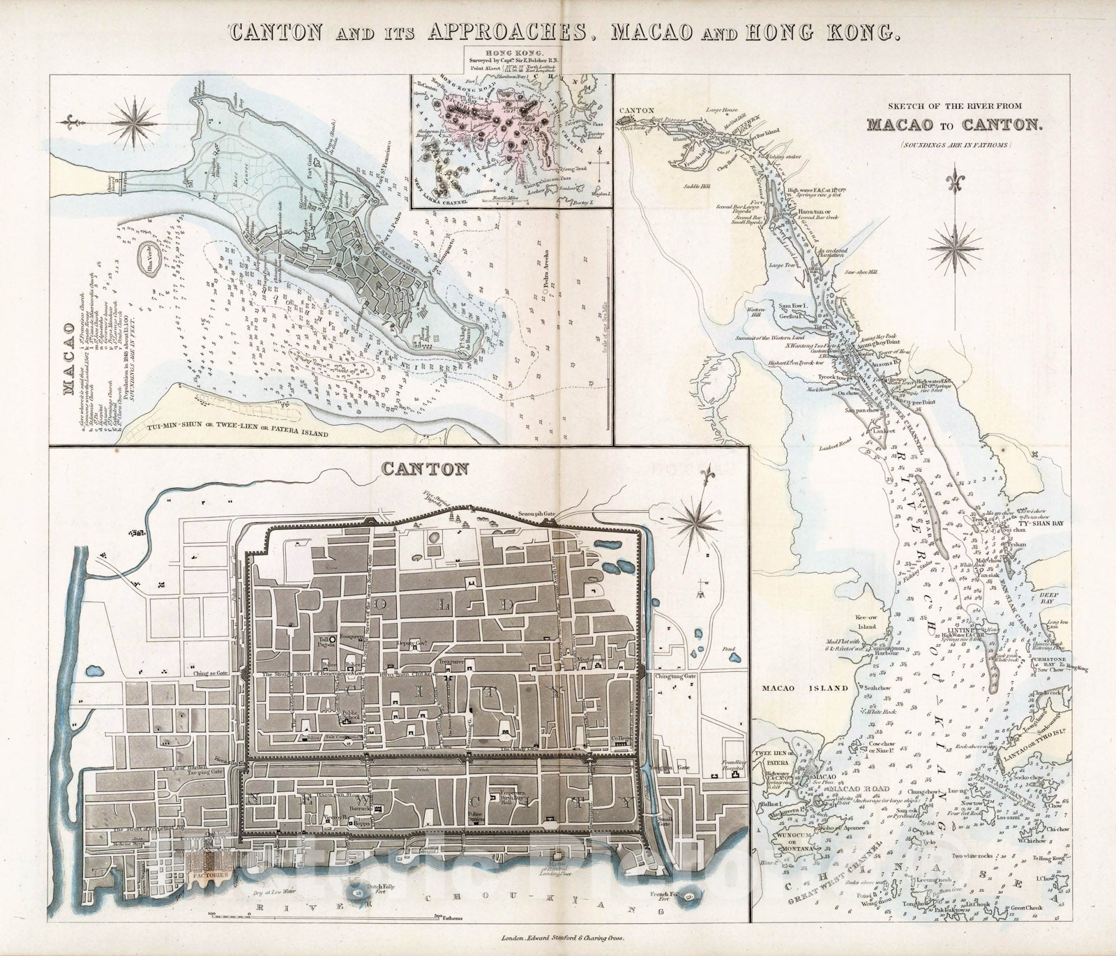 Historic Map - World Atlas Map, Canton and its approches, Macao and Hong Kong 1856 - Vintage Wall Art