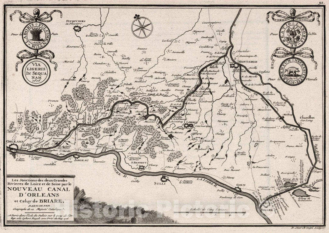 Historic Map : World Atlas Map, Noveau Canal d'Orleans et Celuy de Briare, France. 1716 - Vintage Wall Art