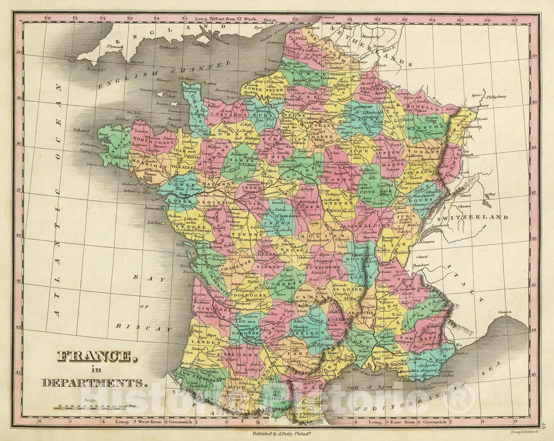 Historic Map - Classical Atlas Map, France, in Departments. 1831 - Vintage Wall Art