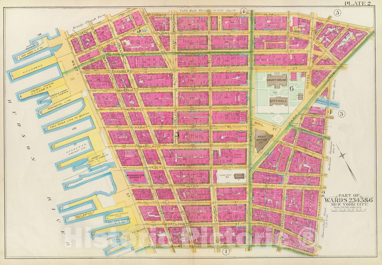 Historic Map : Manhattan Fire Insurance City Atlas Map, Pl. 2: wards 2-6. 1891 - Vintage Wall Art