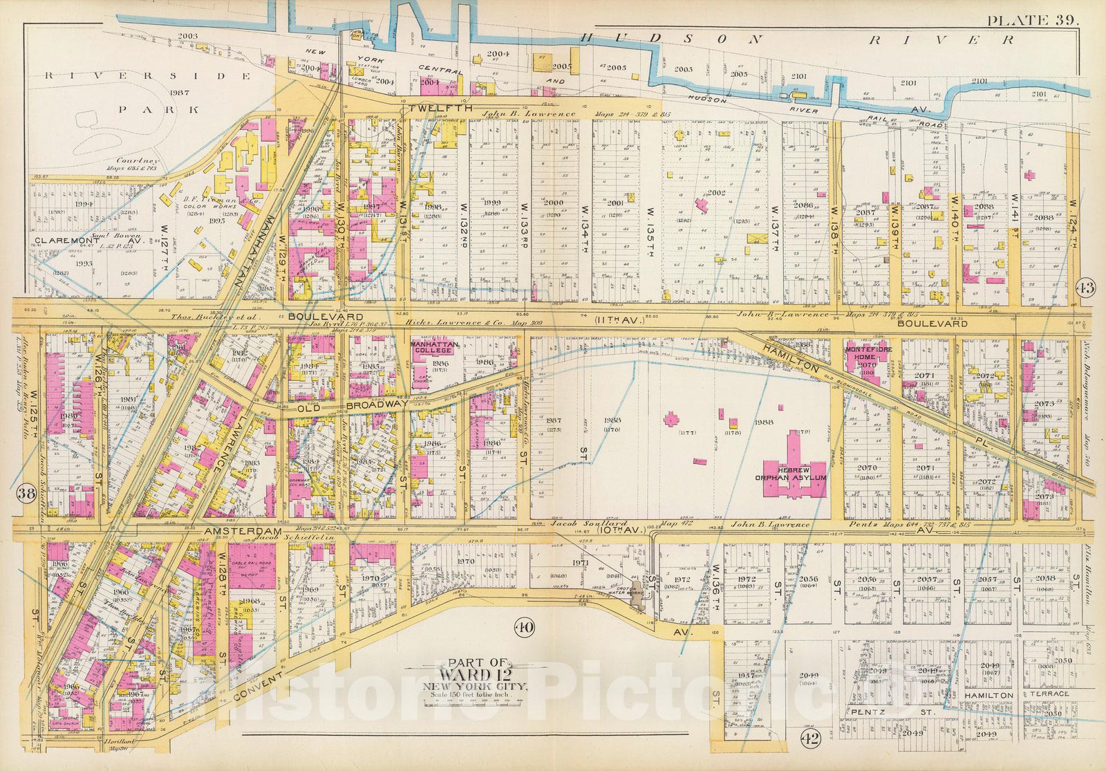 Historic Map : Manhattan Fire Insurance City Atlas Map, Pl. 39: ward 12. 1891 - Vintage Wall Art