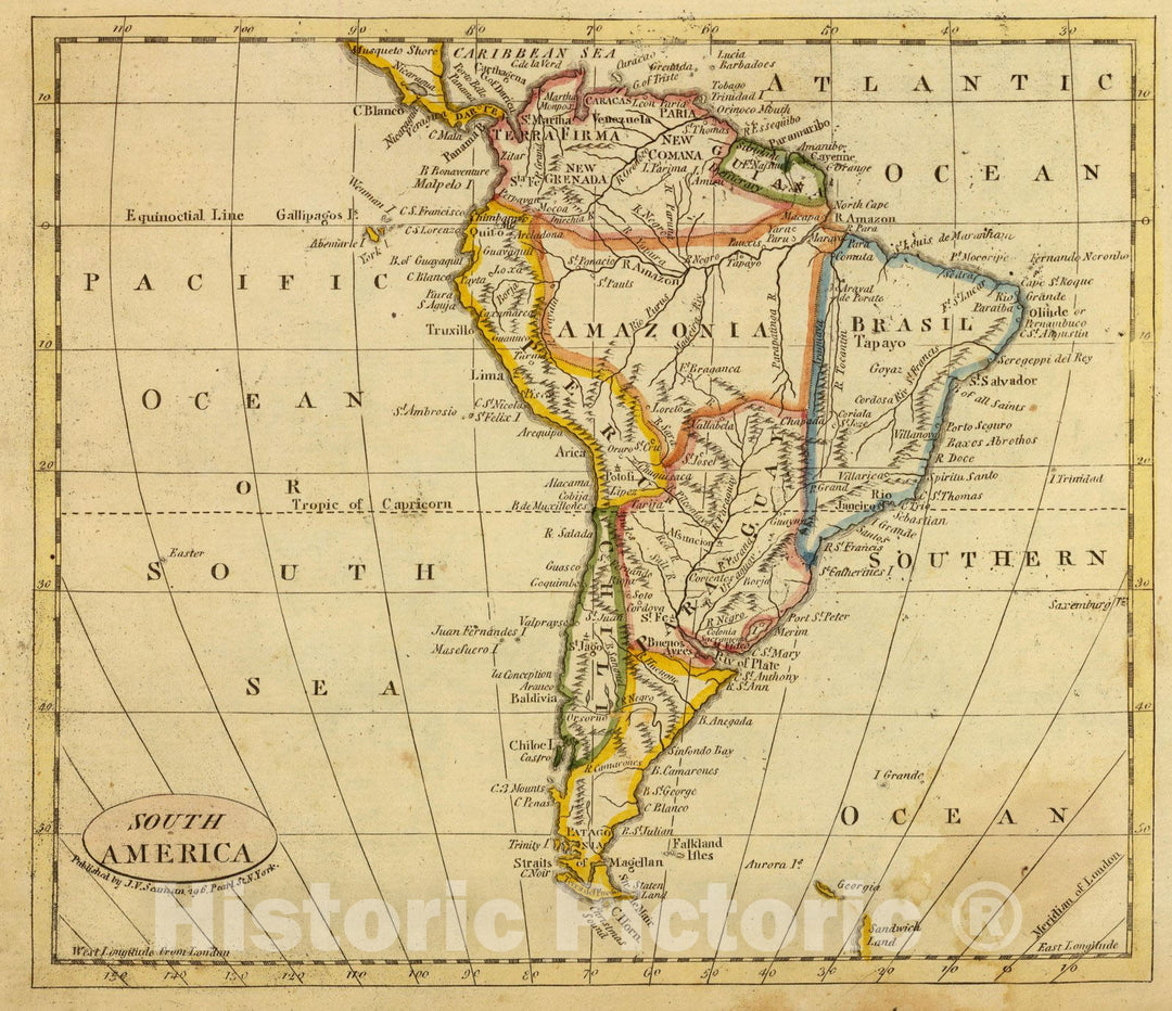 Historic Map : World Atlas Map, South America. 1821 - Vintage Wall Art