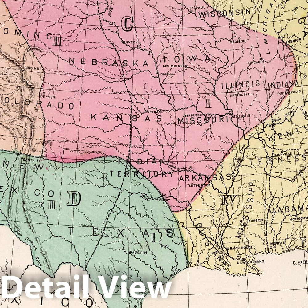 Historic Map : World Atlas Map, United States showing the Principal Botanical Divisions. 1873 - Vintage Wall Art