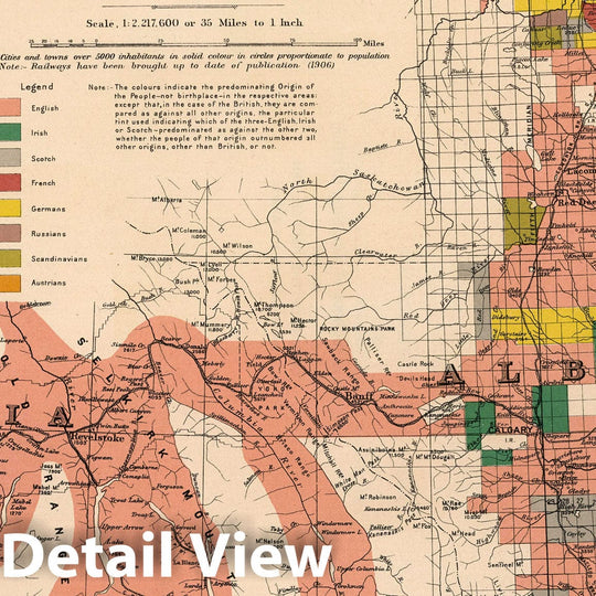 Historic Wall Map : No. 29 D, Origins of the people, 1901 ; British Columbia and Alberta 1906 - Vintage Wall Art