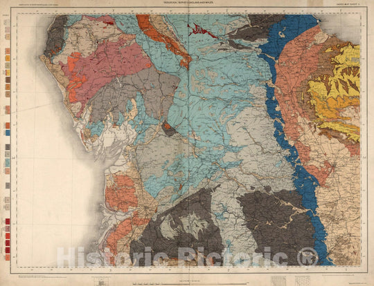 Historic Map : Geologic Atlas Map, Sheet 5. Ordnance Survey of England and Wales. 1891 - Vintage Wall Art