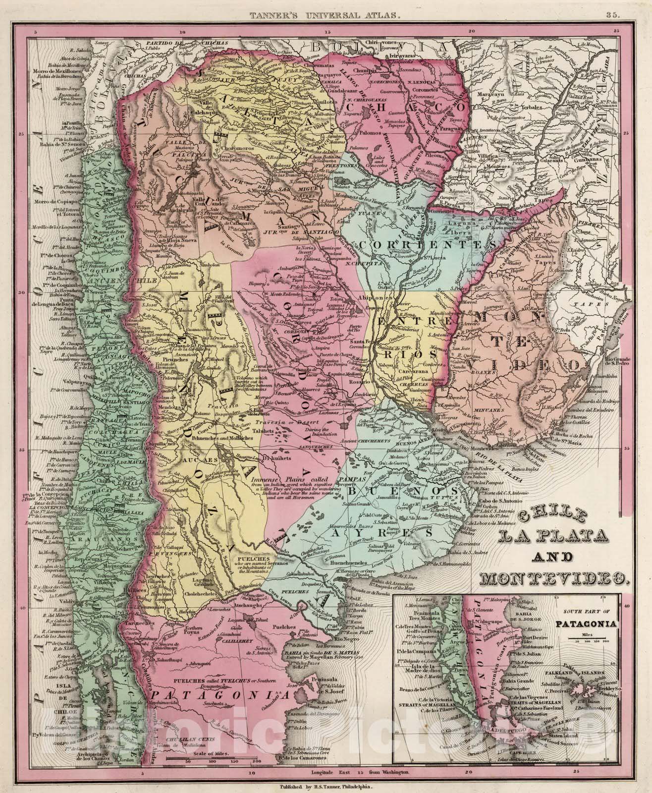 Historic Map : Chile,Chile, La Plata and Montevideo. 1842 , Vintage Wall Art