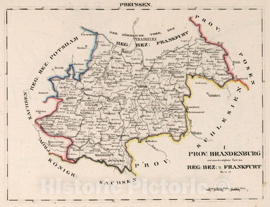 Historic Map : Prussia , Germany, V.2:6-10:IX. Preussen. I. Prov: Brandenburg Reg: Bez: 2. Frankurt. Kr. 10-18 1825 , Vintage Wall Art